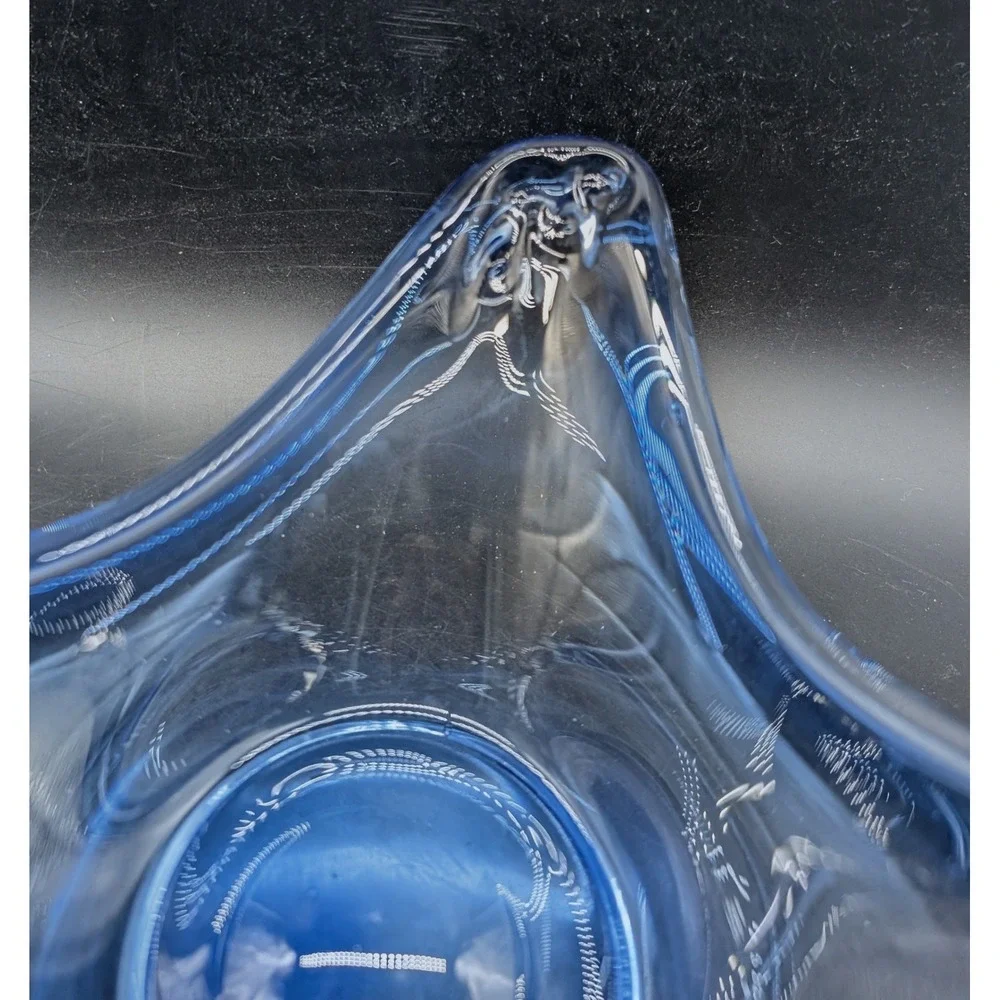 Holmegaard Per Lutken Blue Art Glass Triangular Bowl Danish Mid Century Modern